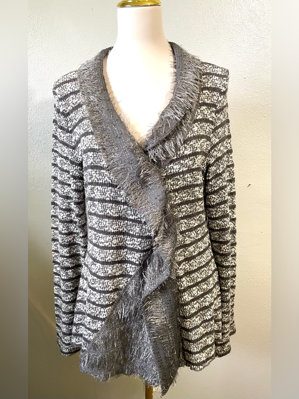 Christine Philippe Black Eyelash Wool Blend V Neck Pullover Longsleeve Sweater M